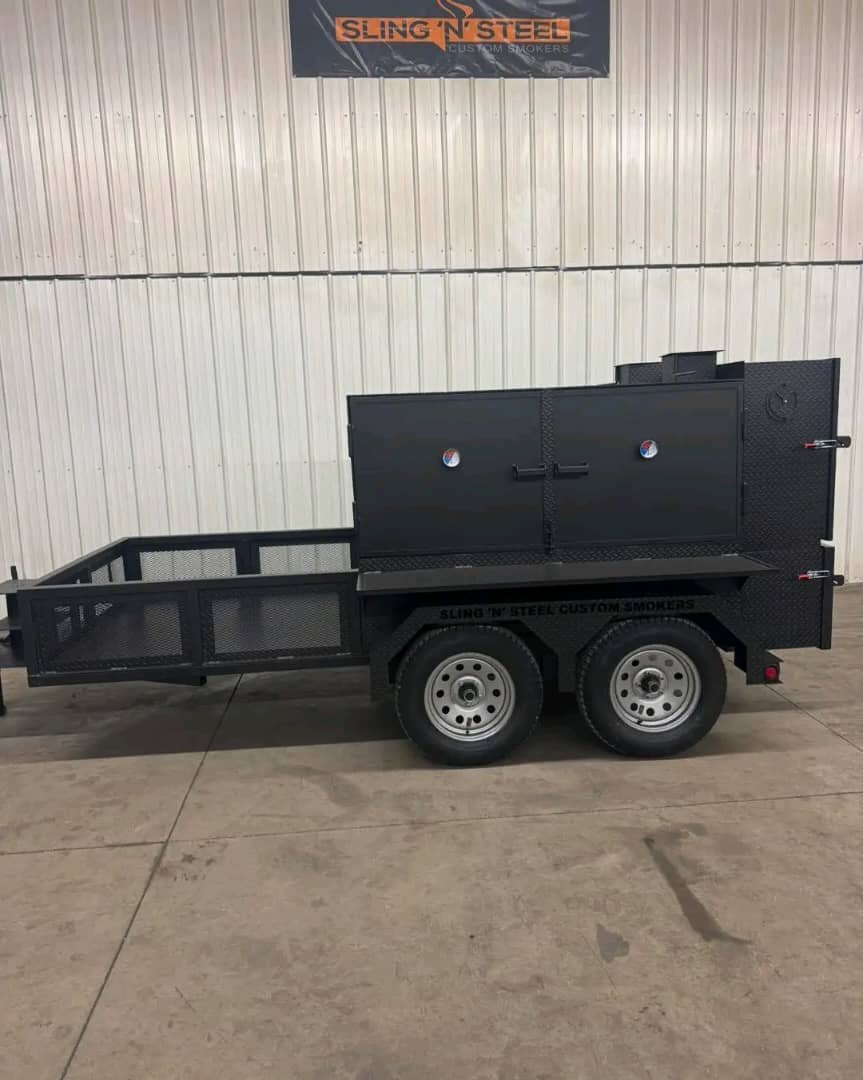 200 Gallon Double Axle Smoker and Grill Combo with Wood Storage