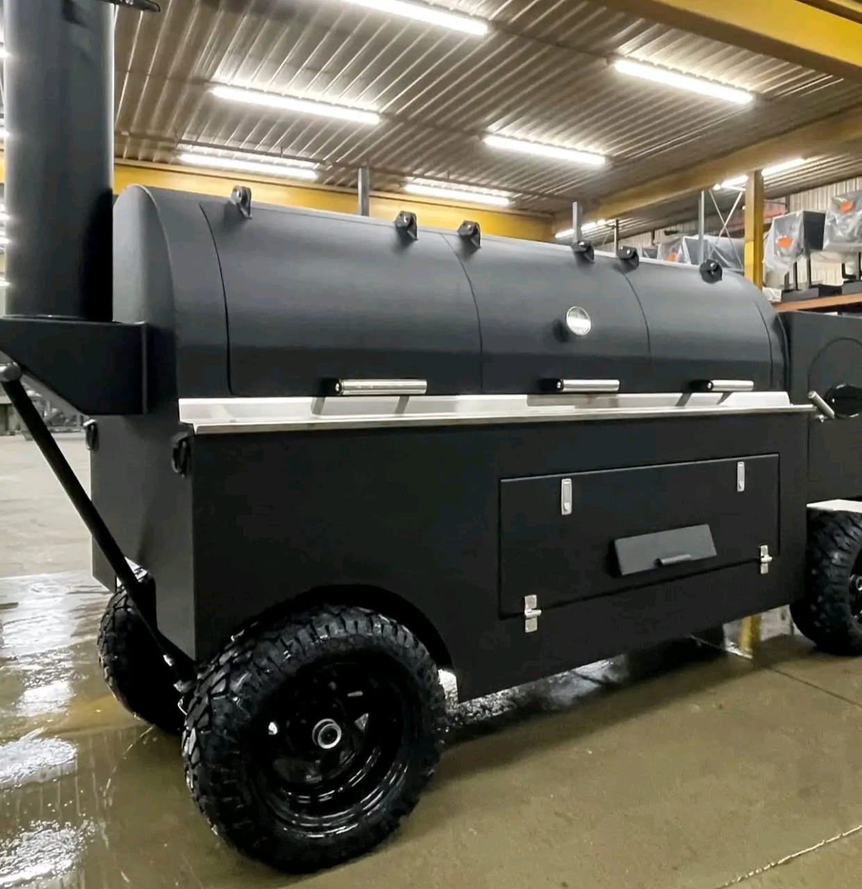 300 Gallon Reverse Flow Smoker Full View baked bbq chicken thighs
