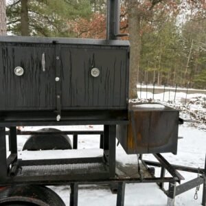 Reverse Flow Vertical Smoker Full View meatballs and bbq