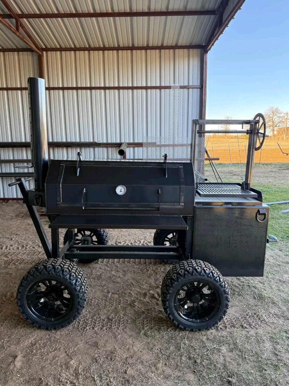 Offset Smoker Chamber Interior Caption: Interior smoker chamber used for BBQ cooking.
