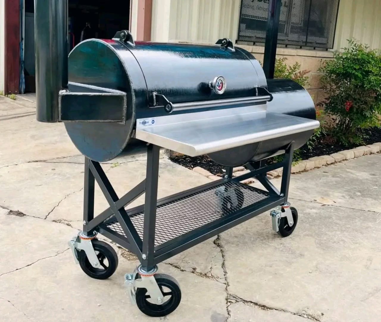 bbq sides 36 Inch Stainless Front Shelf on 120 Gallon Smoker