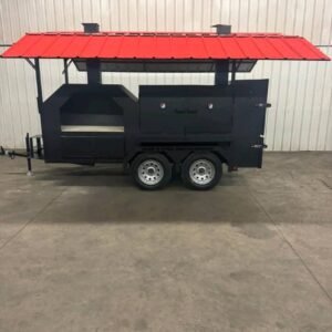 Square Chamber Smoker Trailer with Roof and Wood Storage portable gas grill